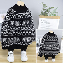 Papaya juice childrens clothing 2019 winter clothes New plus velvet thread clothes boys foreign-style semi-turtleneck sweater in the big children 05030