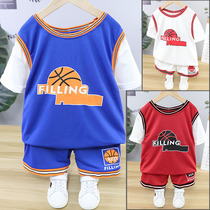 Childrens brand 2020 summer clothes new big boys Net Red quick dry fake two pieces of basketball sports childrens clothing 35686