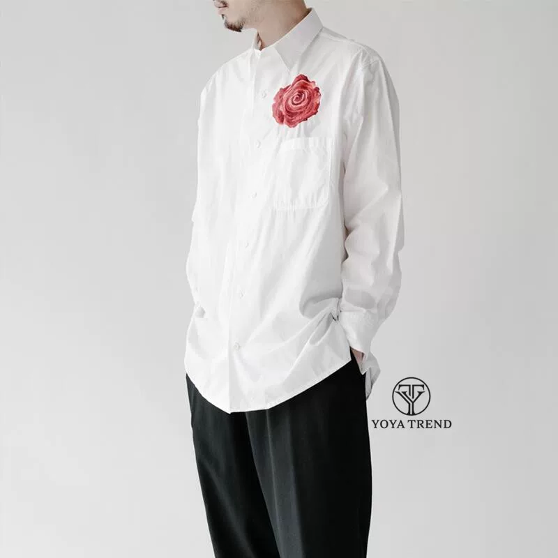 YOHJI YAMAMOTO Yamamoto Yamamoto Rose Blossom Flower Flower Embroidery Men and Women's Women's Long -sleeved Shirts