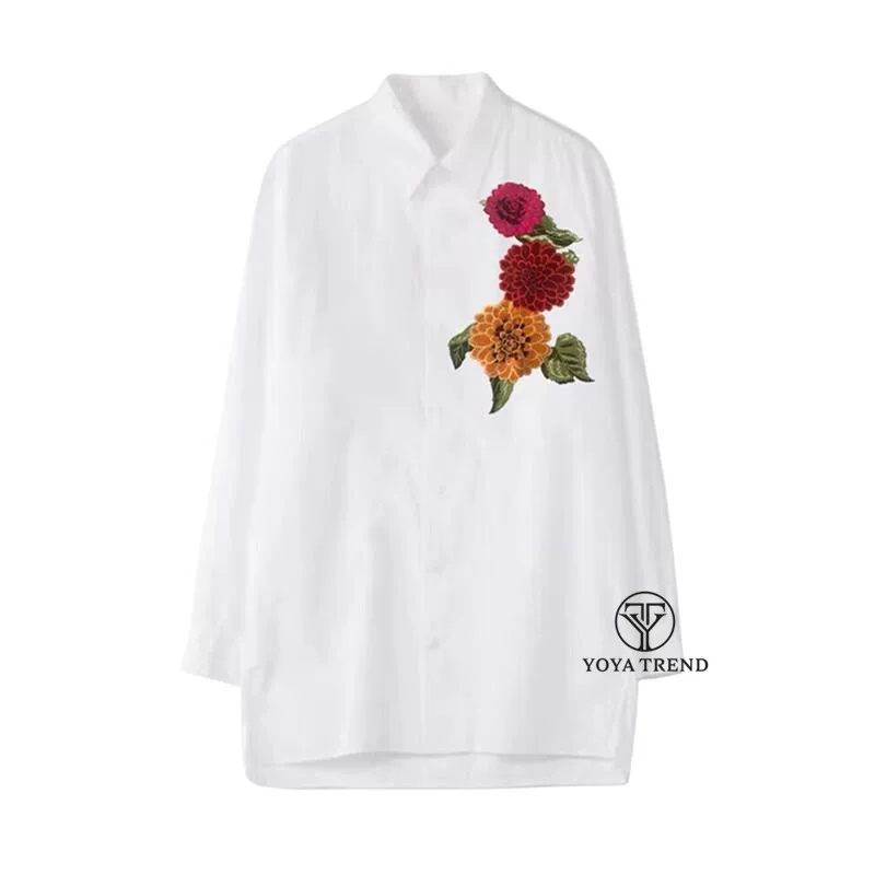 Футболка/рубашка с длинным рукавом свободного кроя YOHJI YAMAMOTO Yamamoto Yamamoto Flower Flower Cluster Embroidery для мужчин и женщин