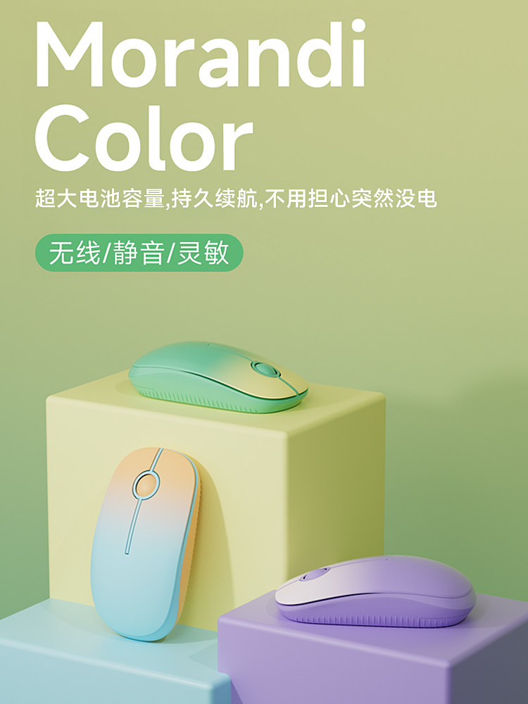 Wireless Mouse, Green, Bluetooth, Silent, Office Use, Stylish, for Women, Laptop, Unlimited Mouse Movement, Small, Quiet