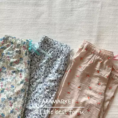 fafamarket Korean homemade women's pajamas home pants floral pajamas super comfortable nine-point pants are convenient