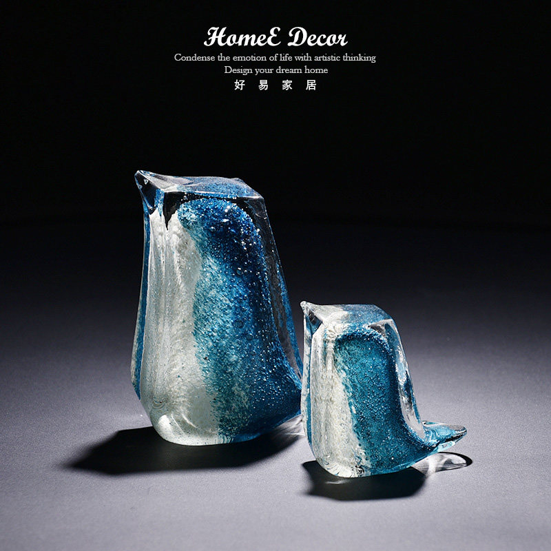 Blue Square Small Bird Glazed Craft Nordic Creative Fashion Handmade Small Crowdsourced Board Room Living-room Bookroom Swing-Taobao