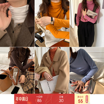 (Mid-year clearance is not returned)im to heap pile collar long-sleeved T-shirt womens soft waxy stretch knitted base shirt