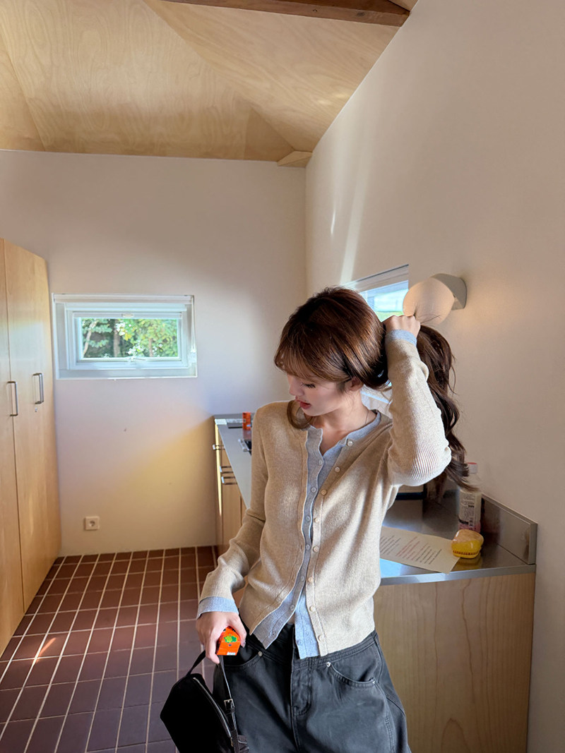 im ~까지 세련된 스택 음악 한 부서 계층의 감각 몸매 가꾸기 맨위 여성 페이크 레이어드 패치워크 색상 양모 니트 오픈 가디건 상세 이미지 18