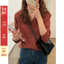 (Mid-year clearance is not returned)im to loose long-sleeved knitted cardigan womens soft skin-friendly V-neck base shirt