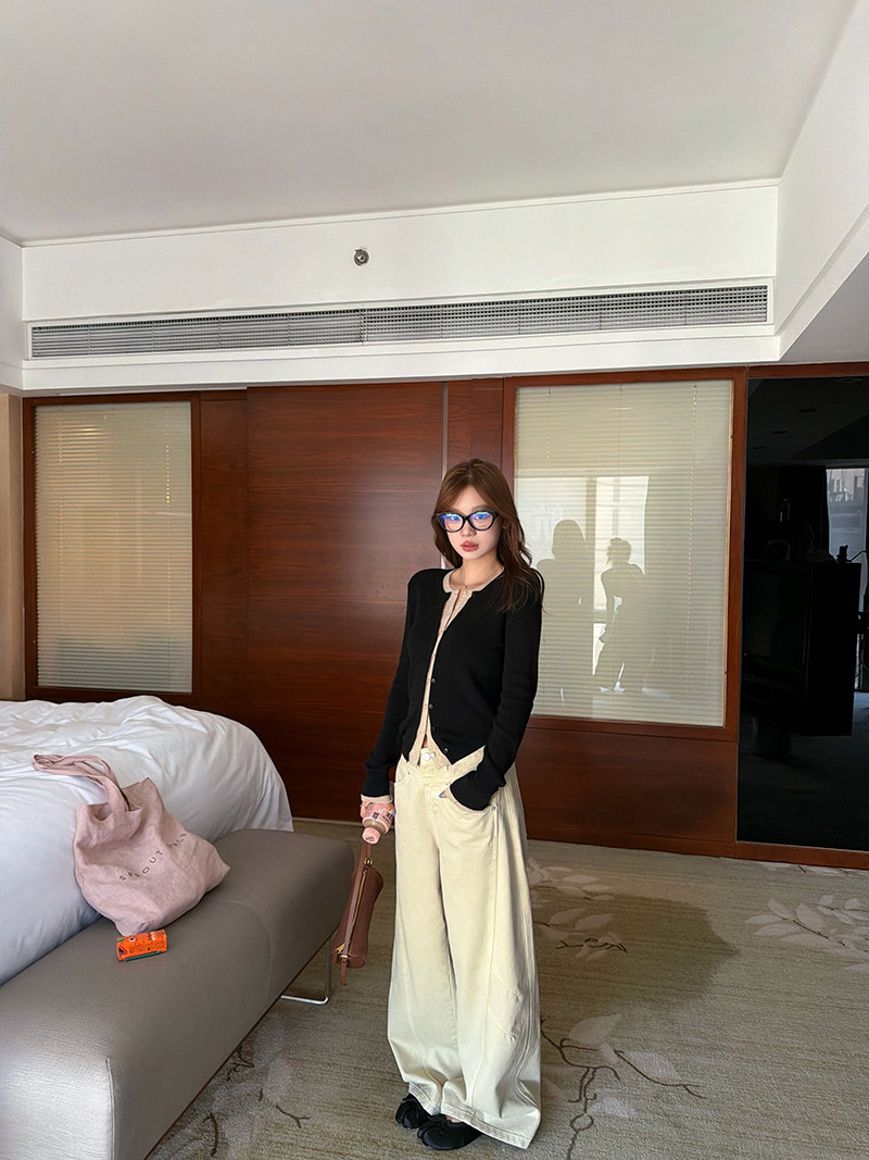 im ~까지 세련된 스택 음악 한 부서 계층의 감각 몸매 가꾸기 맨위 여성 페이크 레이어드 패치워크 색상 양모 니트 오픈 가디건 상세 이미지 23