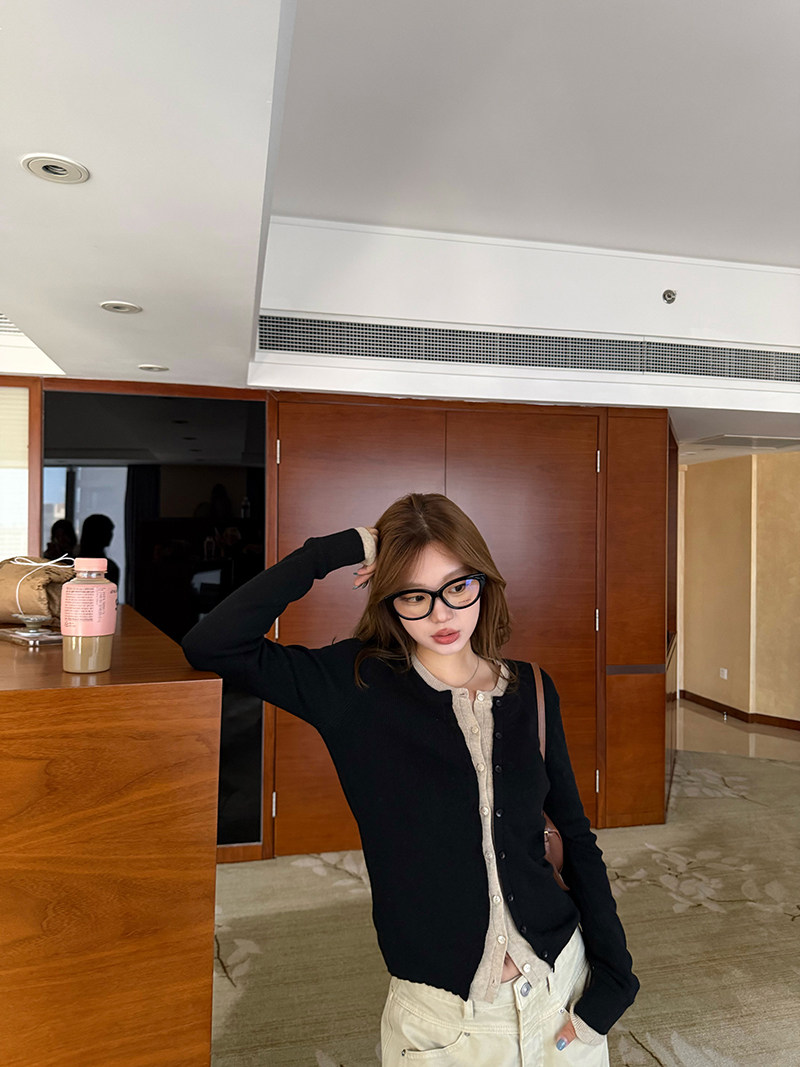 im ~까지 세련된 스택 음악 한 부서 계층의 감각 몸매 가꾸기 맨위 여성 페이크 레이어드 패치워크 색상 양모 니트 오픈 가디건 상세 이미지 29