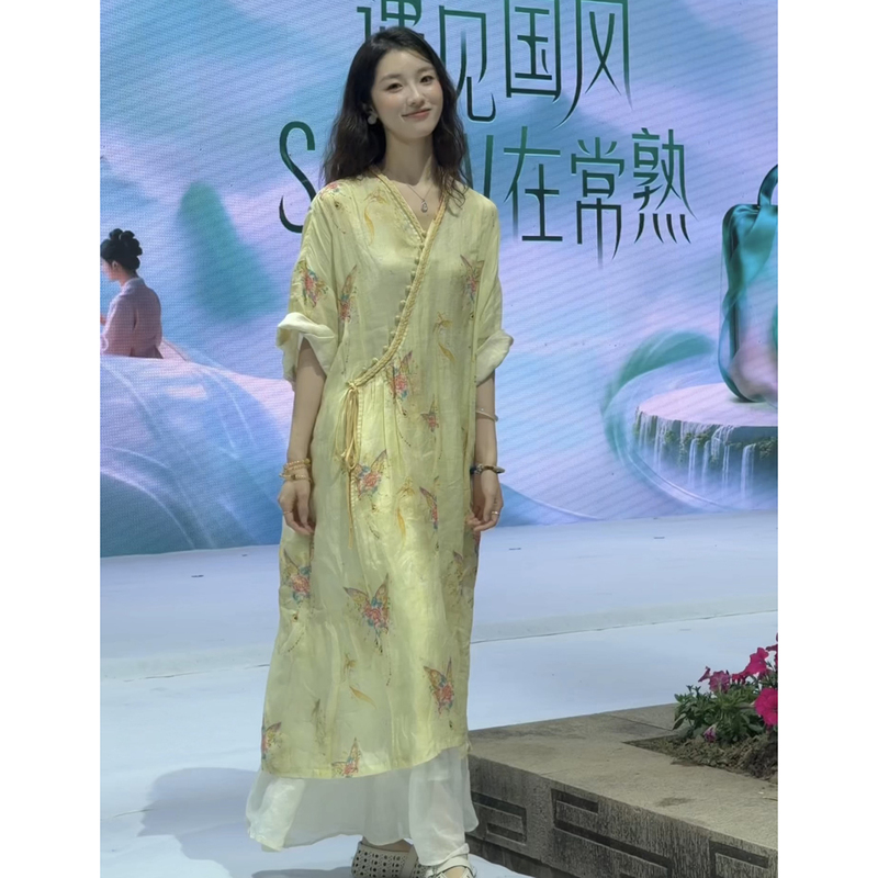 【Runway Style】2026 Summer! New Chinese-Style Heavy-Duty Hand-Woven Ramie Robe Dress 52896
