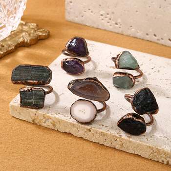 Vintage natural amethyst green tourmaline black meteorite green fluorite and other amorphous bronze adjustable double-headed ring