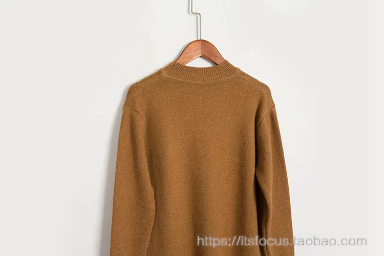 Cổ áo cao bán thẳng váy liền thân nữ dài len váy lỏng áo len bên sườn váy dài váy mùa thu váy dài tay thu đông