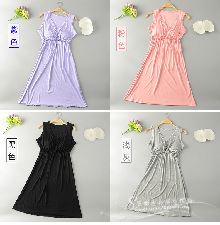 Mùa hè bông phương thức vành đai ngực pad nightdress đồ ngủ ngắn tay áo miễn phí áo ngực một phần mỏng kích thước lớn nhà váy nữ