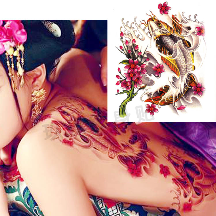 Dán hình xăm không thấm nước nam giới và phụ nữ kéo dài sexy đùi trở lại che giấu hình xăm mực chơi hoa nước cánh tay cơ thể sơn hình xăm dán tattoo