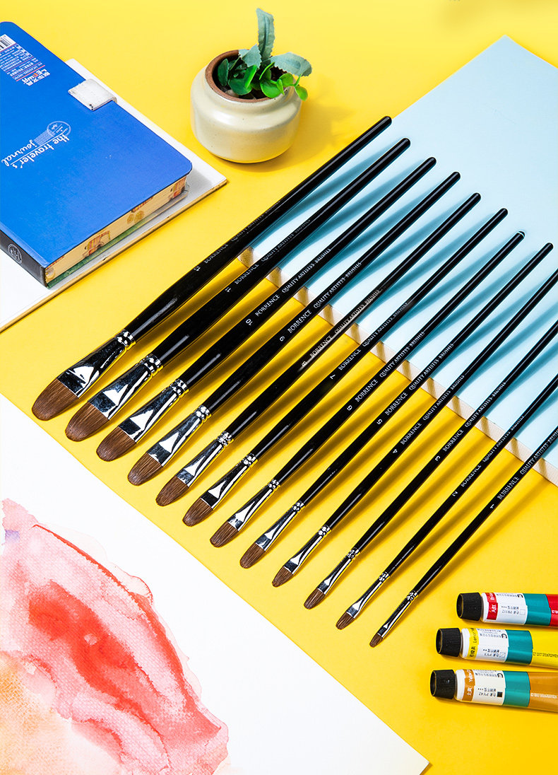 Кисть для рисования масляными красками 水粉画笔套装丙烯画画笔小学生美术用油画笔圆锋狼毫绘画颜料排笔 Borrence