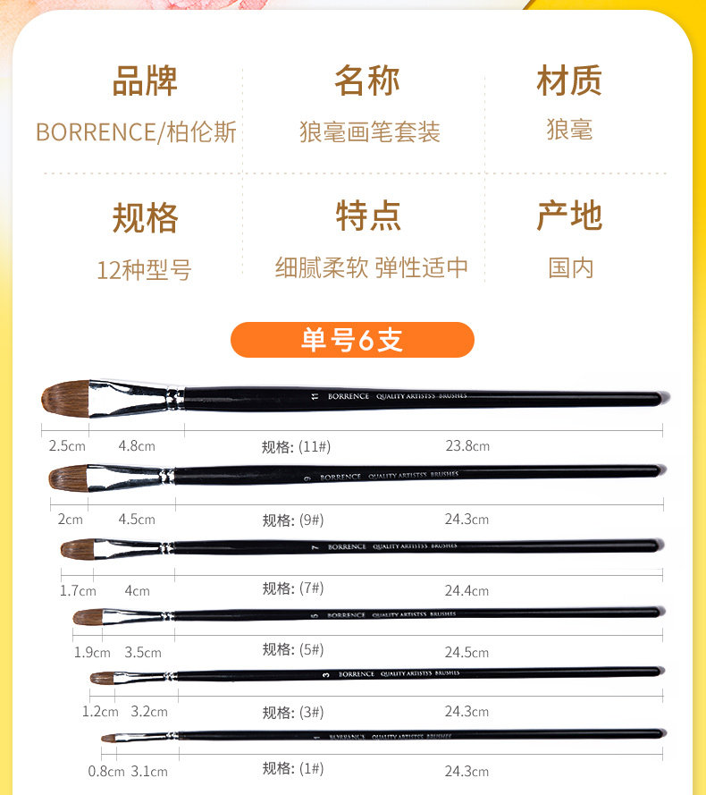 Кисть для рисования масляными красками 水粉画笔套装丙烯画画笔小学生美术用油画笔圆锋狼毫绘画颜料排笔 Borrence