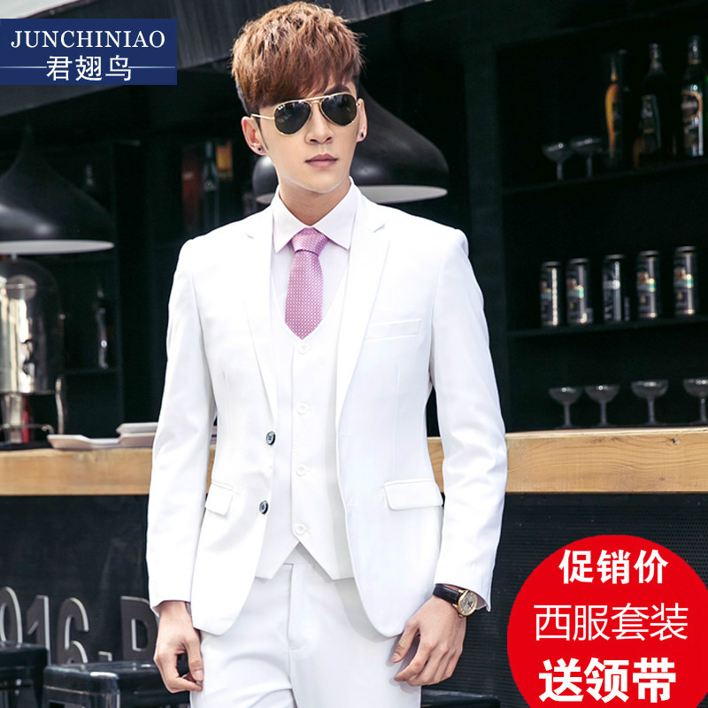 New Four Seasons Men's Groom Wedding White Dress Suits Korean Slim Men's Suits Casual Suits