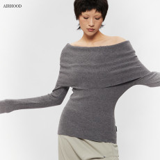 Трикотаж airhood 2025气质修身显瘦长袖针织衫毛衣女秋冬季一字领露肩上衣