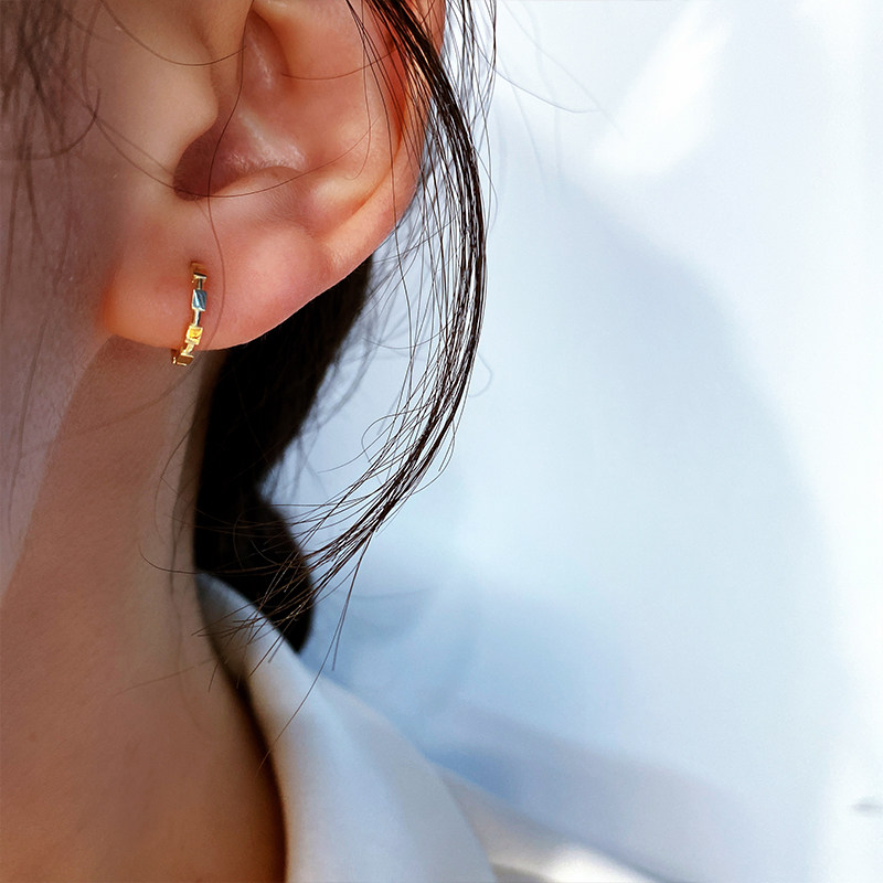 Korean popular 10K gold earrings for women, simple new trendy geometric small square plain circle color gold earrings