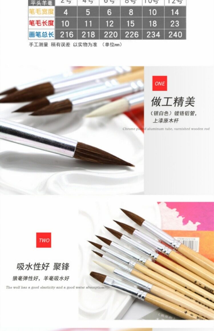 Кисть для рисования масляными красками Подлинный Моне Моне акварель ручка воды мел ручка пропилен картина маслом ручка перо овец круглые плоские 6 мм головки набор MONET