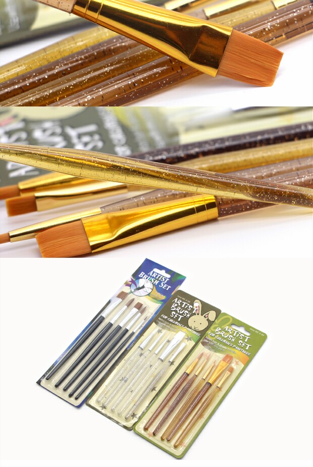 Кисть для рисования масляными красками 莫奈artist画笔 多规格水粉笔/水彩笔/油画笔(五支装) 水晶透明杆