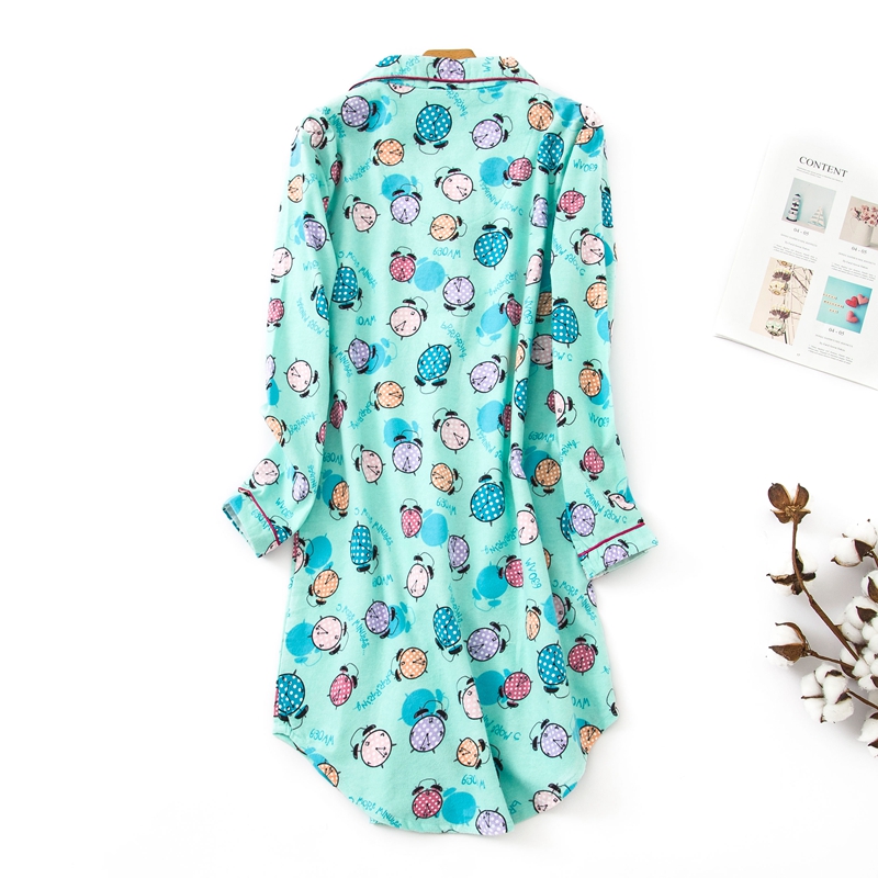Váy ngủ nữ mùa thu và mùa đông cỡ lớn đồ ngủ cotton dài tay flannel cộng với áo len kẻ sọc dễ thương dịch vụ nhà dễ thương áo ngủ 2 dây