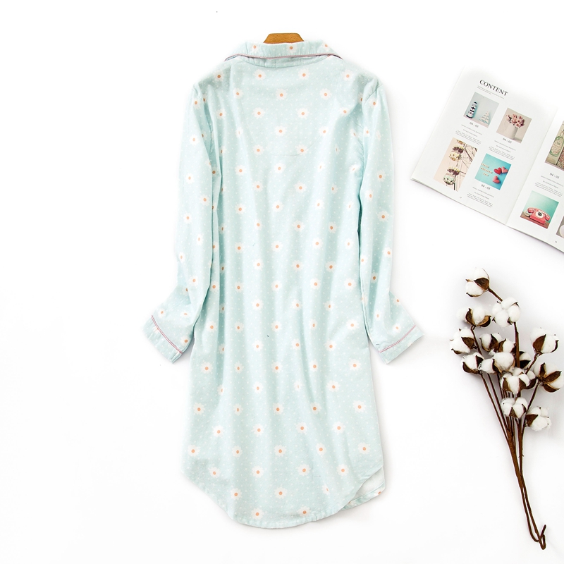 Váy ngủ nữ mùa thu và mùa đông cỡ lớn đồ ngủ cotton dài tay flannel cộng với áo len kẻ sọc dễ thương dịch vụ nhà dễ thương áo ngủ 2 dây