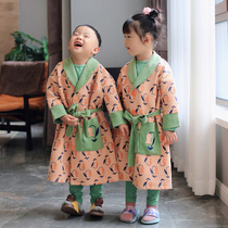 Hey baby childrens bathrobe fragrant after rain small bell boy and girls pajamas long sleeve lace-up warm robe