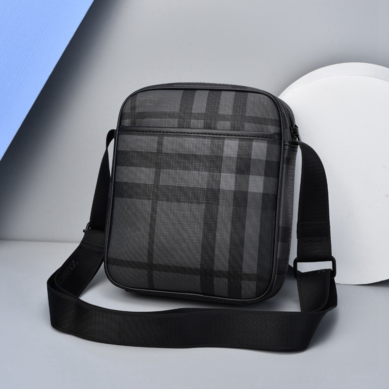 Hong Kong Male Bag New Plaid Diagonal Satchel Business Single Shoulder Bag Cross Section Casual Fashion Trend Bag Waterproof Bag