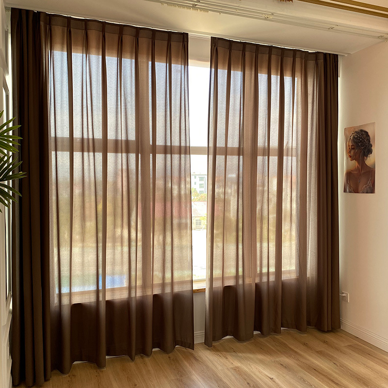 Jinqu Curtains in Coffee Color, Light-Transmitting but Not See-Through, Brown Sheer Curtains for Living Room, Dining Room, Bedroom, Coffee-Colored Semi-Transparent Sunshade Window Screens