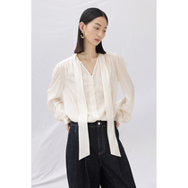 Spot CCHER Light silk wool floating collar shirt balloon sense tops Sisi and female XUAE6201