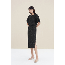 Spot-CCHER Contrast Checkered elastic waist dress Silk Jianhong Crepe Xixi and women XLFC3340