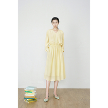 Spot-CCHER V-neck Double Layer Dress Light and transparent Silk Chiffon Sisi and Women XLXC3609