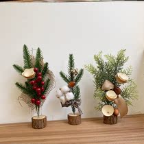 Wooden Christmas Tree Mini Christmas Presents Desktop Decorations Pine Nuts Dried Flowers and Ancient Small Pendulum