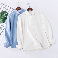 Mùa thu đông mới giá trị rắn màu vuông cổ áo hoang dã cộng với nhung bên trong áo sơ mi cotton dày 5645 áo sơ mi nữ