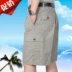 Quần short nam trung niên cha cotton phù hợp với quần short eo cao lỏng lẻo nhiều túi quần short nam giản dị