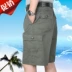 Quần short nam trung niên cha cotton phù hợp với quần short eo cao lỏng lẻo nhiều túi quần short nam giản dị