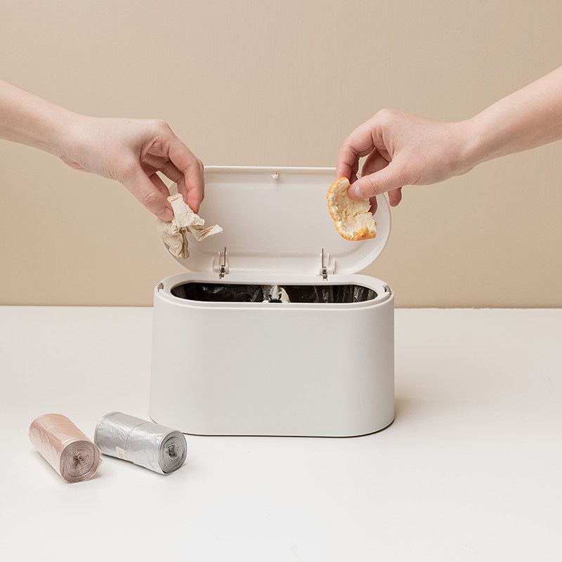 Desktop Trash Can Small headboard Cute Mini Makeup Desk Wastepaper Home Living Room Press with lid to contain the bucket
