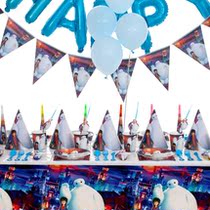 Big White Party Supplies Big Hero 6 Theme Birthday Decoration Cup Plate Pennant Return Bag Tablecloth