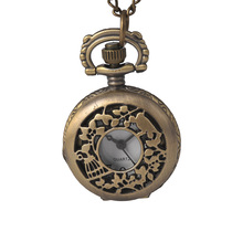 New vintage trumpet hollow out Zoo carved necklace pocket watch classic flip necklace pocket watch 6076