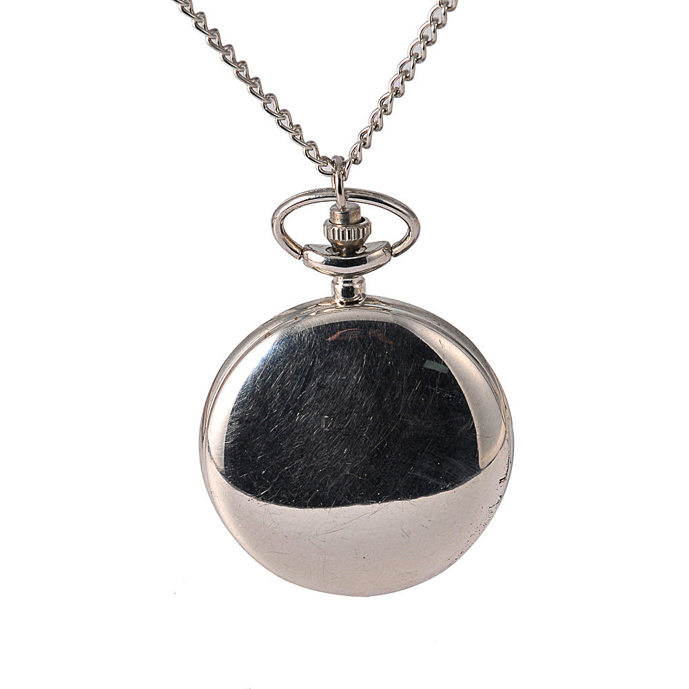 New silver two-sided light fashion quartz pocket watch Retro simple inner black leather unisex pocket watch 0