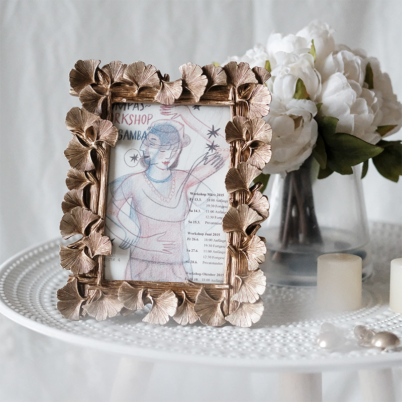 Creative photo frame set-up photo simple Nordic American modern ins gold and silver combination ginkgo biloba 6-inch wedding picture frame