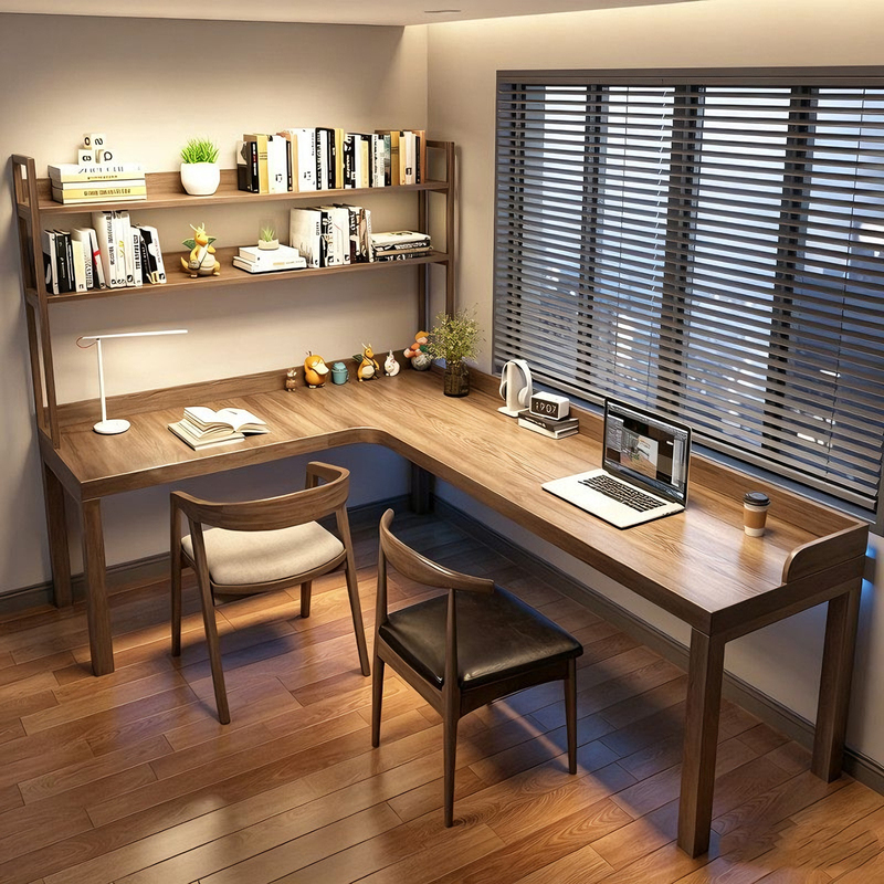 Pure Solid Wood Desk for Home Use, Simple Modern L-Shaped Corner Study Desk with Bookshelf and Storage, Student Writing Desk Pure Solid Wood Desk for Home Use, Simple Modern L-Shaped Corner Study Desk with Bookshelf and Storage, Student Writing Desk