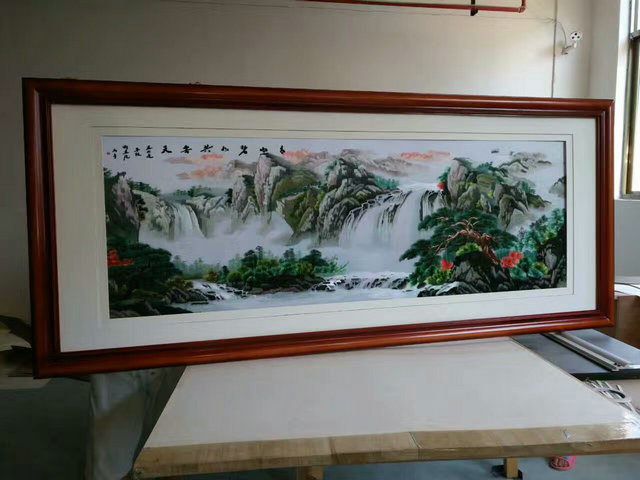 Suzhou Embroidery Painting Soft Mounting Finished Finished Decorative Painting Hanging Ornament Gift Green Mountains Clear Water Total Cloud Sky Living Room Defeng Imitation Handwork