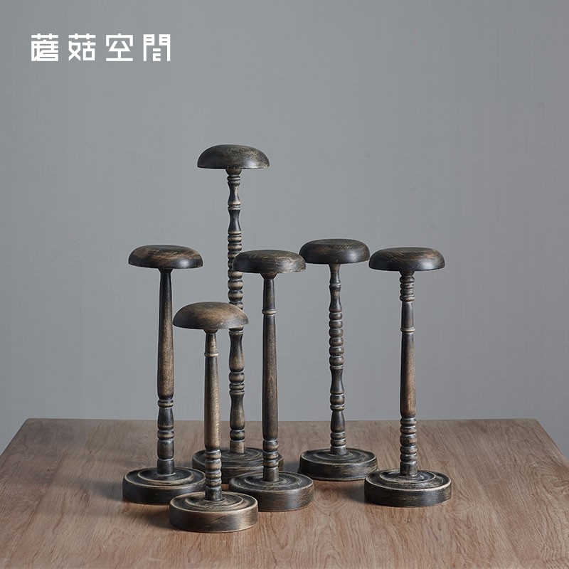 Mushroom Space｜Handmade solid wood retro old hat holder American hat display stand Hemispheric cap top hat last