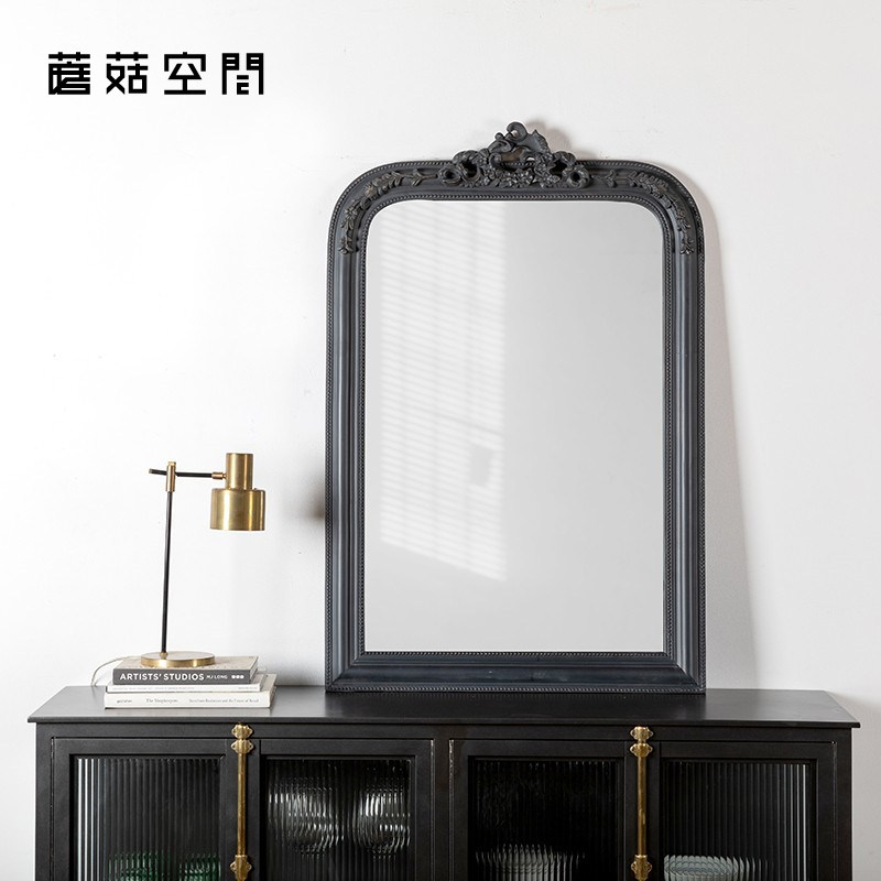 American retro old pure solid wood carved rounded corner mirror makeup mirror bathroom mirror corridor porch hanging mirror decorative mirror