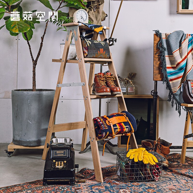 Mushroom Space｜Solid Wood Ladder Shelf Layer Shelf Bookshelf Flower Shelf Storage Rack Trapezoidal Storage Display Rack