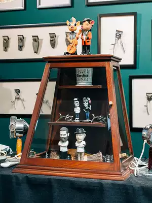 Mushroom space water curved willow solid wood mortise and tenon trapezoidal cabinet Retro glass cabinet Jewelry showcase Museum series