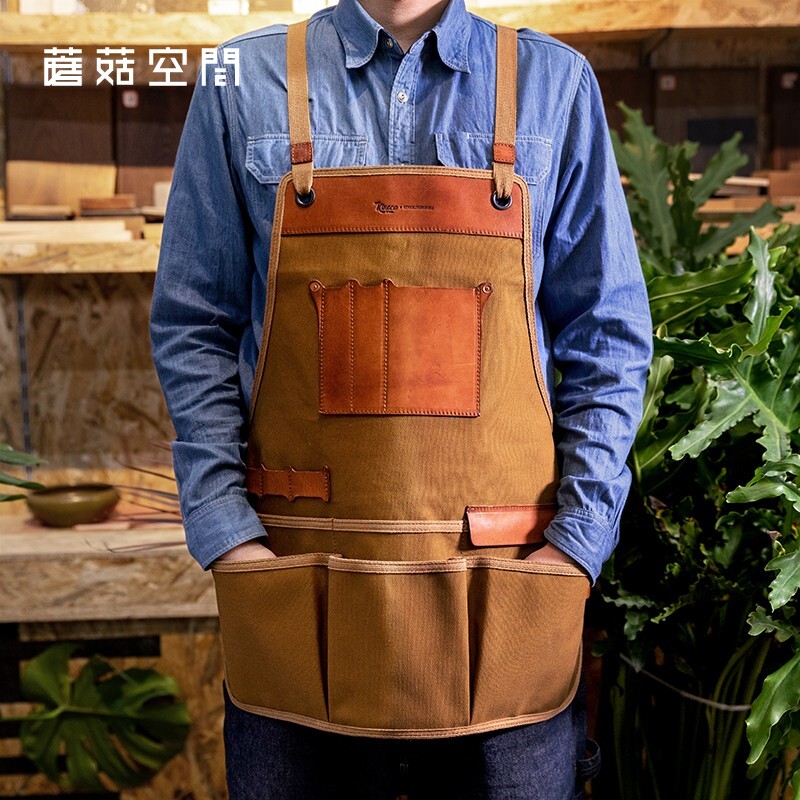 Kinoco Outdoor Retro Tooling Genuine Leather Cow Leather Canvas Artisan Apron Custom Artisan Work Suit Pure Color