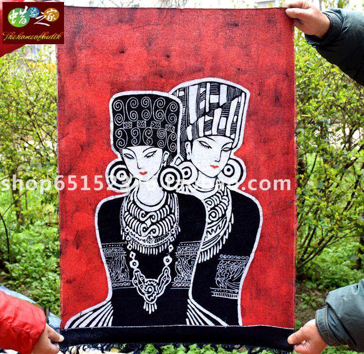 Wax dyeing Guizhou Hmong Wax dye ethnic characteristic wax dye decorative wall hanging Miao female song 80*56