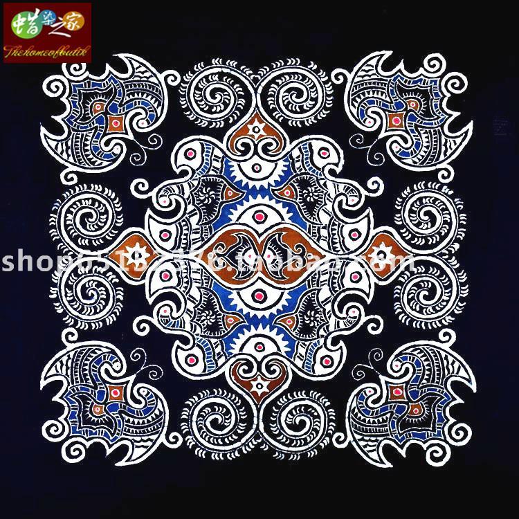 Batik tablecloth Guizhou Miao Batik batik painting decorative wall hanging small tablecloth bird bat fish 93*93CM